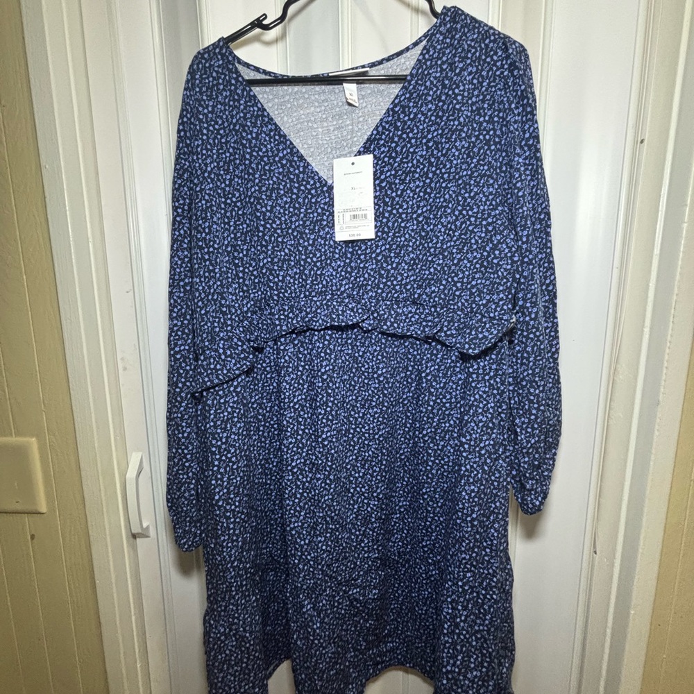 Blue Floral Long Sleeve Dress